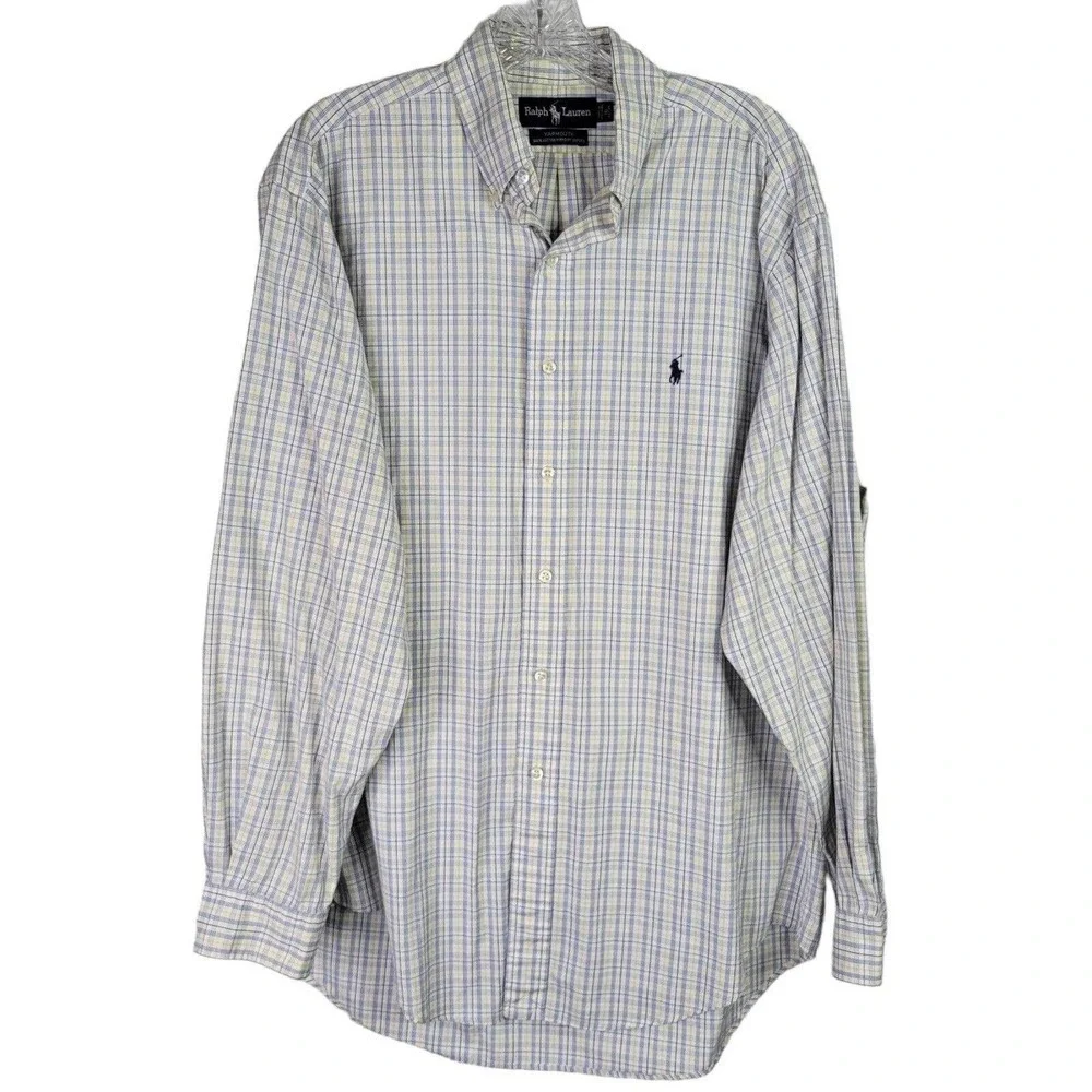 Polo Ralph Lauren Shirt Yarmouth Oxford Men's L 16 Plaid Yellow LS Button Down